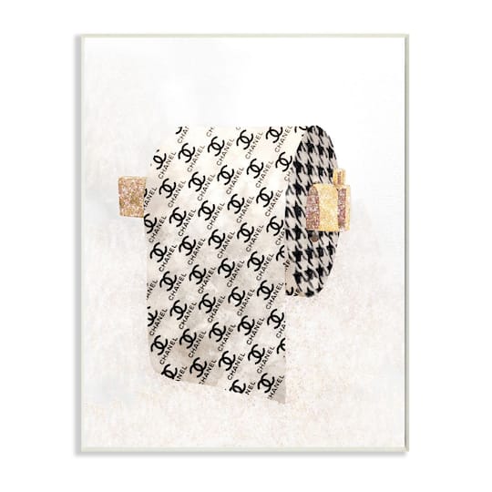 Stupell Industries Fashion Glam Toilet Paper Designer Detailing Wood Wall Plaque
